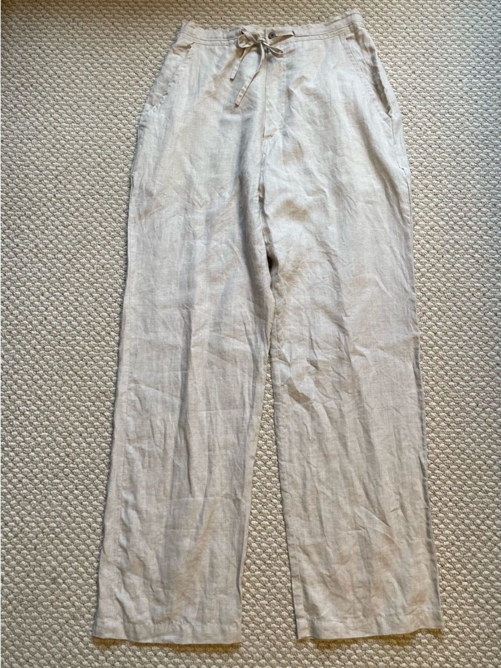 Light Beige Linen Drawstring Pants size L
